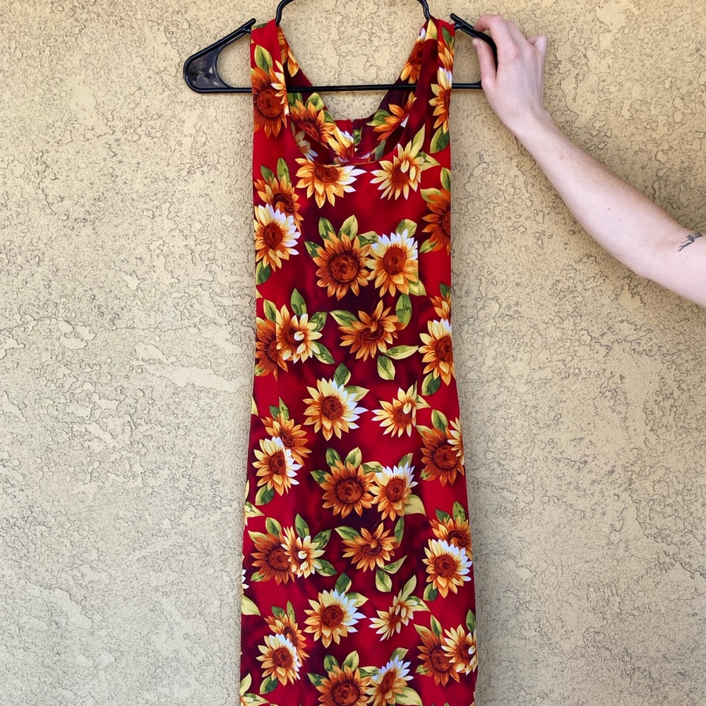 Red & Orange Flower Maxi Dress